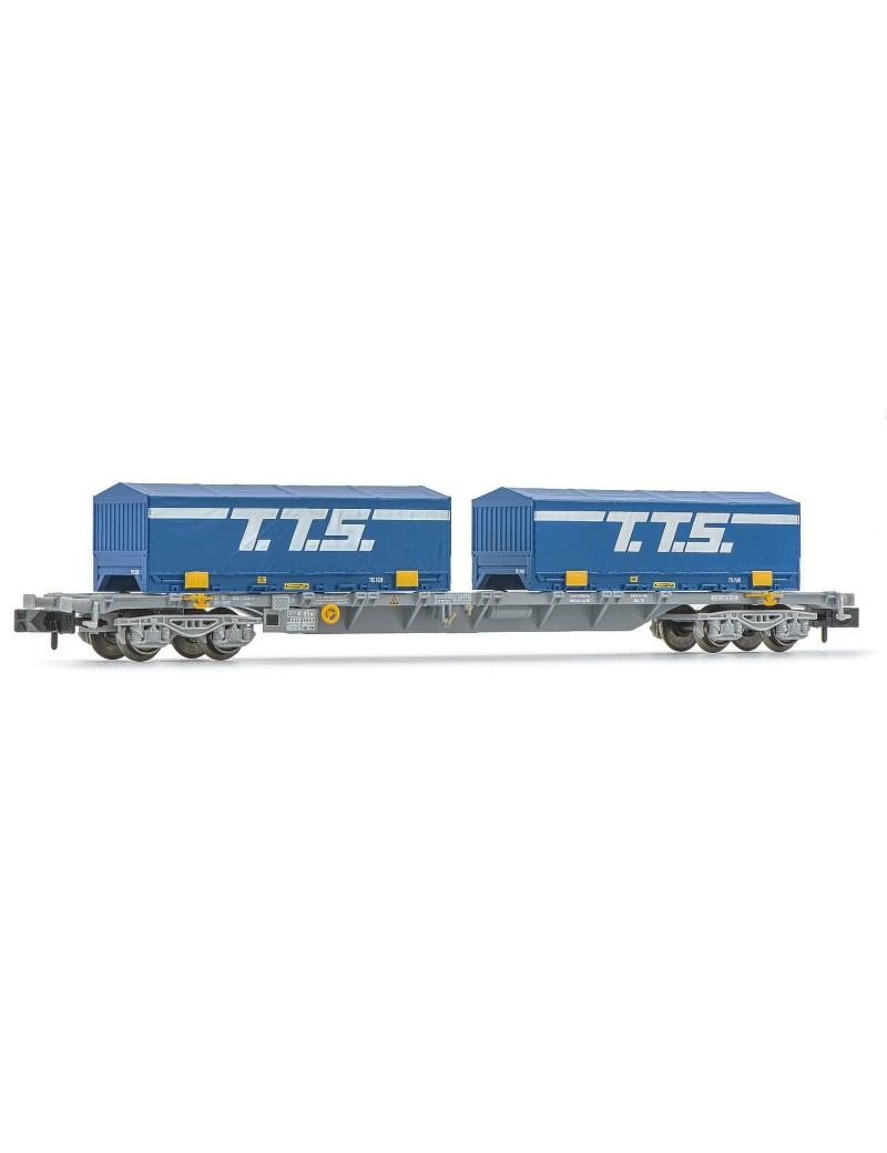 Wagon plat Sgnss SNCF Novatrans conteneurs à coils TTS