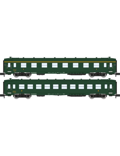 Set of 2 short SNCF DEV AO carriages, A8 and B10 era IIIc