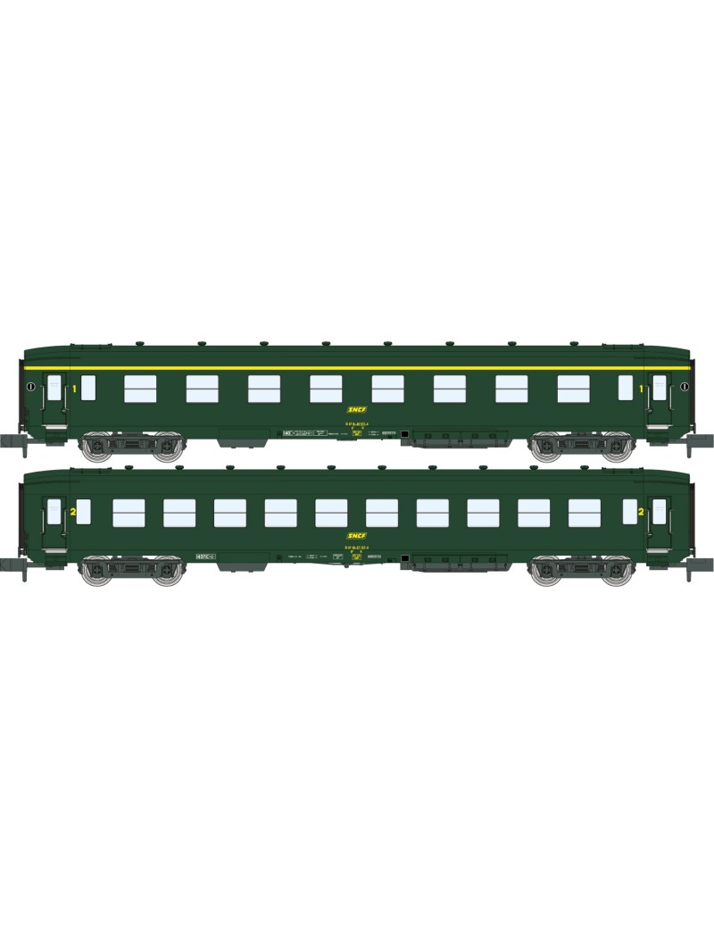 Set of 2 short SNCF DEV AO A8 and B10 carriages era IVa