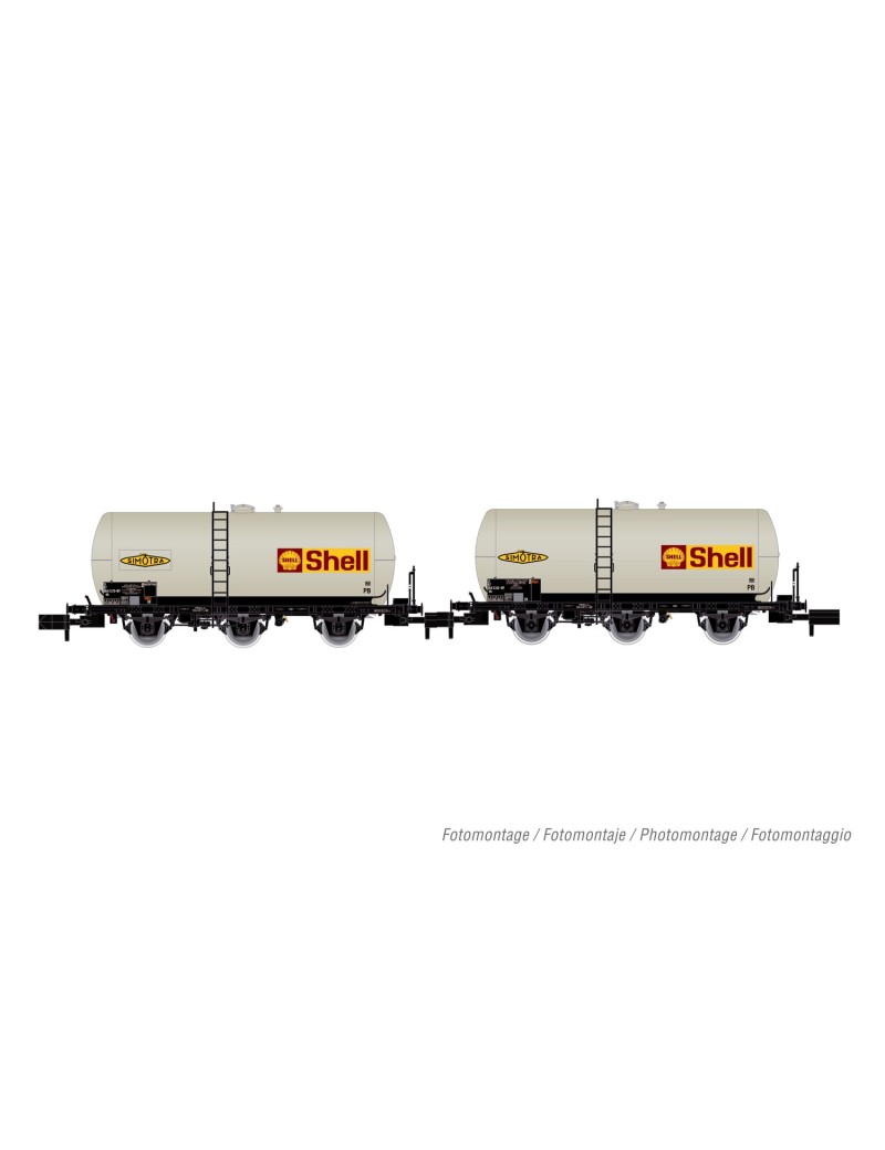Set de 2 wagons citernes à 3 essieux SNCF Simotra Shell époque IV