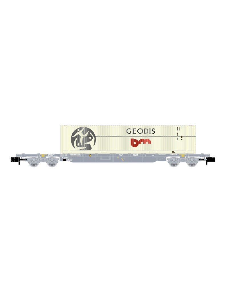 Wagon plat Sgss SNCF Novatrans + container GEODIS