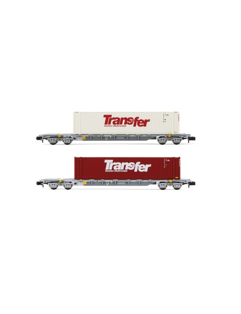 Set de 2 wagons plats Sgss SNCF Novatrans + conteneurs Transfer