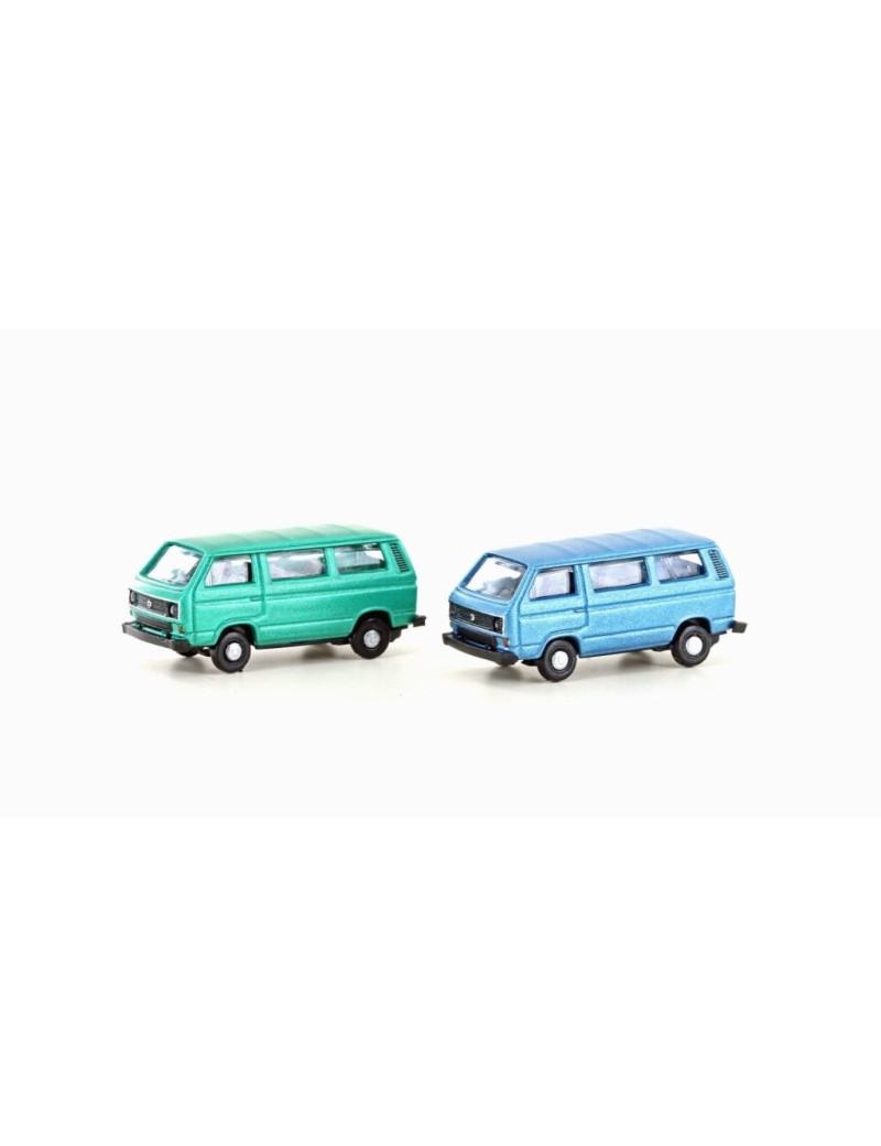 Set de 2 minibus VW T3 bleu et vert métallisé