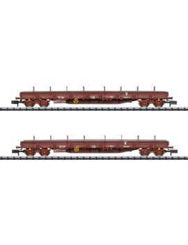 Set of 2 SNCF Infra Uas flat wagons with rails