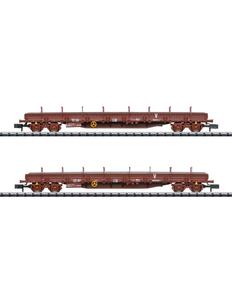Set of 2 SNCF Infra Uas flat wagons with rails