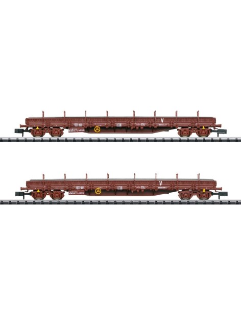 Set of 2 SNCF Infra Uas flat wagons with rails