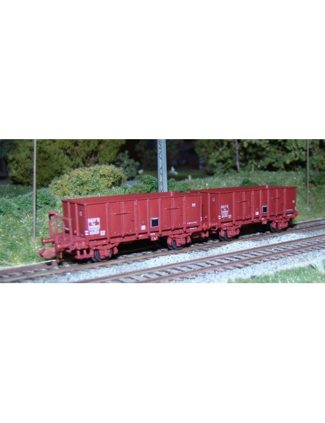 Set 2 wagons tombereau OCEM 29 tolé rouge UIC