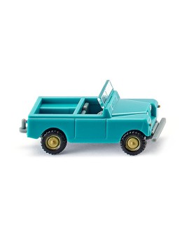 Land Rover ouverte bleu turquoise