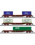 Set de 3 wagons plats SNCF chargés de containers