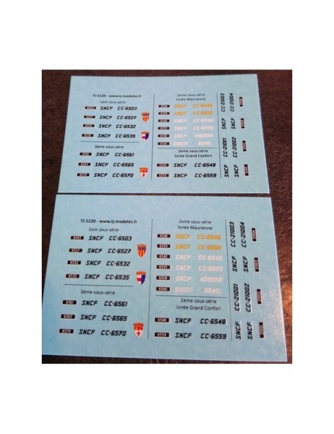 Sheet of SNCF CC 6500 and CC 21000 numbers