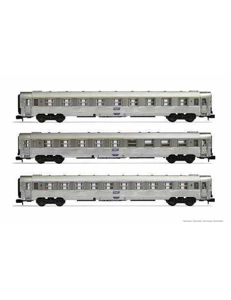 Set de 3 voitures DEV inox longues SNCF époque IVa